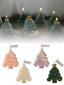 1 件圣诞树形大豆蜡香味蜡烛（不含木质底座），创意手工香薰蜡烛，用于圣诞氛围装饰、礼物、无烟、持久花香（两种标签样式随机发货） - 彩色 - 查看 4