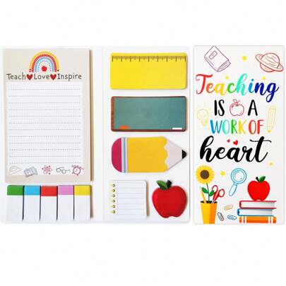 Set de 1/2 piezas de notas adhesivas para maestros - Útiles escolares con diseño de notas adhesivas con lista de tareas para maestros, blocs de notas para escribir y memorandos, regalos de agradecimiento para maestros, regalos de Navidad para maestros, útiles escolares, regreso a clases