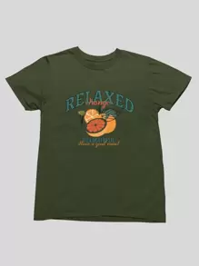 Women's Plus Size T-Shirt Relaxed Orange Print Fashion - 軍綠色 - 查看 2