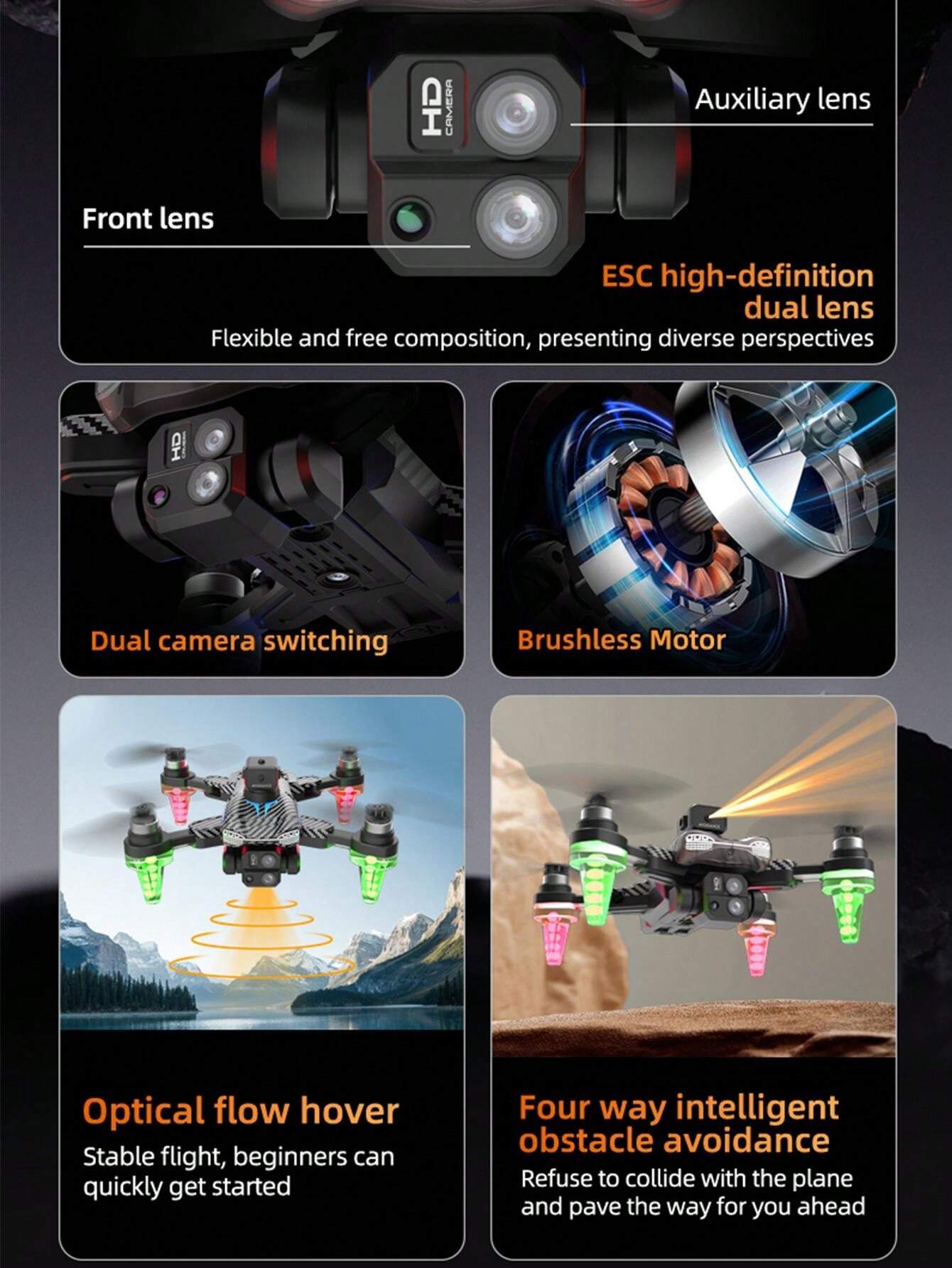 C19S, Drone, Gradient Lights, Quadcopter, RemoteControlled Drone, Brushless Motor, High