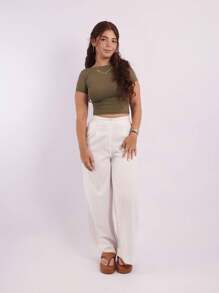 Cropped Open Back Nude Women's Baby Tee Look Open Back Polyamide - Army Green - View 2