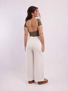 Cropped Open Back Nude Women's Baby Tee Look Open Back Polyamide - Army Green - View 1