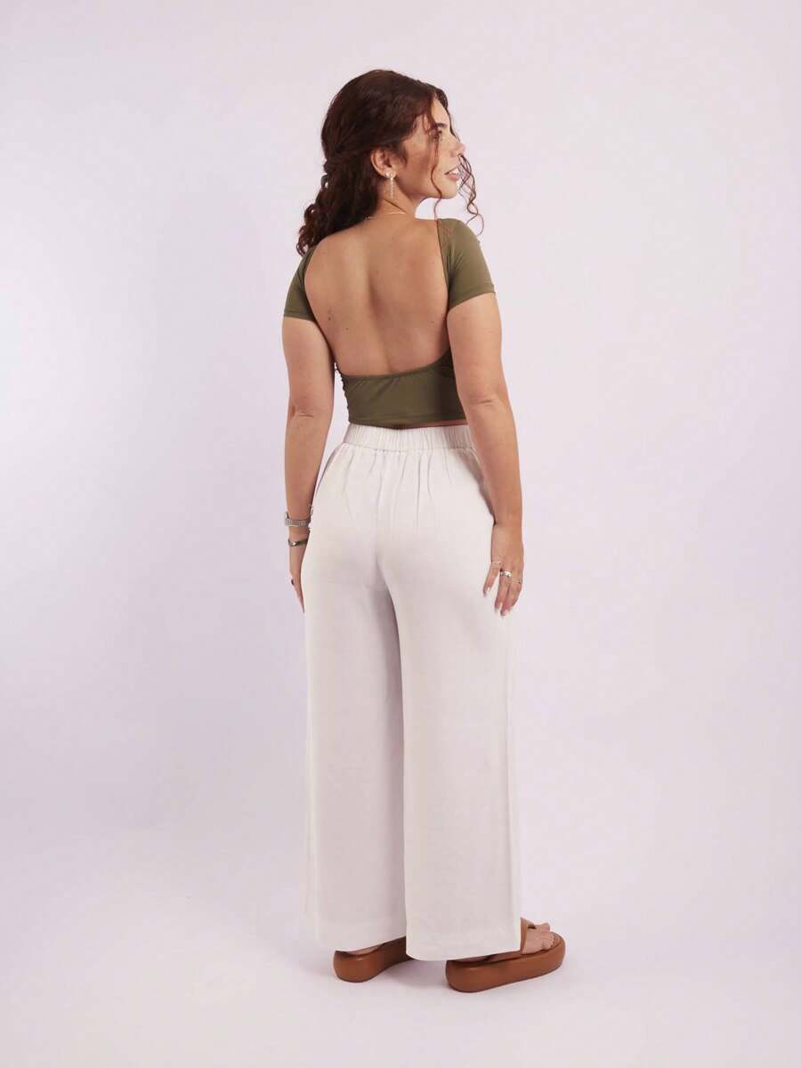 Cropped Open Back Nude Women's Baby Tee Look Open Back Polyamide - Army Green - View 1