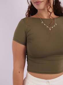 Cropped Open Back Nude Women's Baby Tee Look Open Back Polyamide - Army Green - View 4