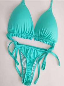 Biquini  Feminina Com Duas Peças Amaraçao nas Costa e no Pescoço Calsinha  Com Amaraçao nas Lateral - Verde Menta - Visão 1