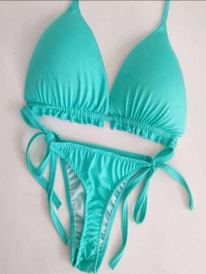 Biquini  Feminina Com Duas Peças Amaraçao nas Costa e no Pescoço Calsinha  Com Amaraçao nas Lateral