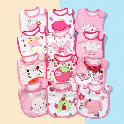 3 件/套随机婴儿围兜，印花进食口水围兜，防水儿童围兜，适合男孩和女孩