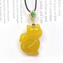 1 Pieza Colgante de collar con cristal de ágata natural en forma de zorro, gatito, chakra de moda, joya guardiana de la paz, tallado a mano, para hombres y mujeres, con significados de paz, riqueza, suerte, felicidad familiar. Apropiado como regalo familiar, navideño u otros días festivos. (Opcionales: cordón, caja de regalo)