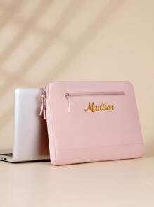 Bolsa de Proteção para Caderno e Tablet com Bordado de Texto, Cor Sólida Simples e Elegante, Grande Capacidade de Armazenamento, Portátil para Viagens, Trabalho, Deslocamento, Armazenamento de Cadernos de Estudante