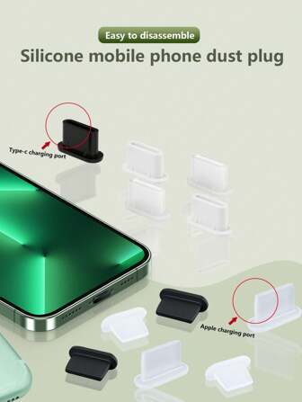 6 件装硅胶防尘塞盖，适用于 Type-C 充电端口/苹果充电端口、笔记本电脑/手机充电端口保护器