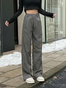 腰部抽繩闊腿褲