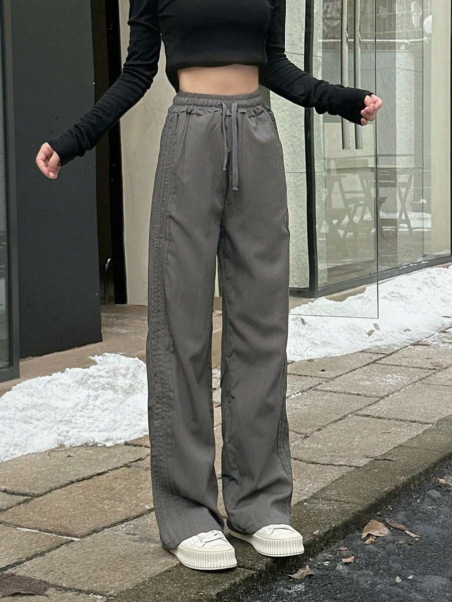 腰部抽繩闊腿褲