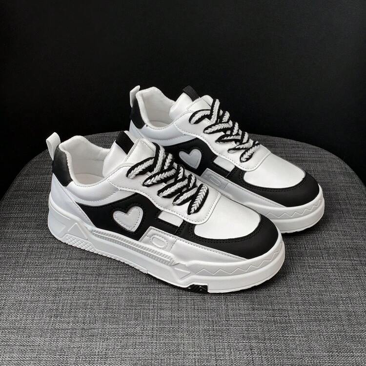 2024 新款黑白经典熊猫印花厚底运动鞋，女士休闲运动户外鞋，厚底轻便防滑设计 - 黑與白 - 查看 3