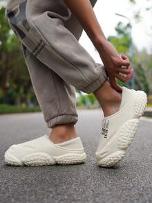 新款男士拖鞋，包趾，防水，舒适，时尚英文文字印花，百搭设计师风格，休闲室内保暖内衬卧室拖鞋，情侣款家居拖鞋 - 白色 - 查看 9