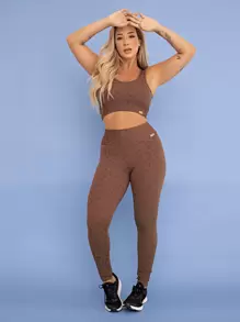 POLIAMIDA Women's Fitness Set Gym Leopard Detail Tarelles - 鏽棕色 - 查看 2