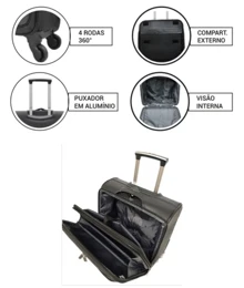 Swissland Small Executive Nylon Notebook 360 Wheel Briefcase - 黑色 - 查看 3