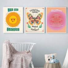 1pc Tranh vải thiết kế hoa trích dẫn đầy cảm hứng đầy màu sắc Boho cầu vồng nghệ thuật treo tường Poster in trang trí phòng trẻ em không có khung - Nhiều màu - Xem 4