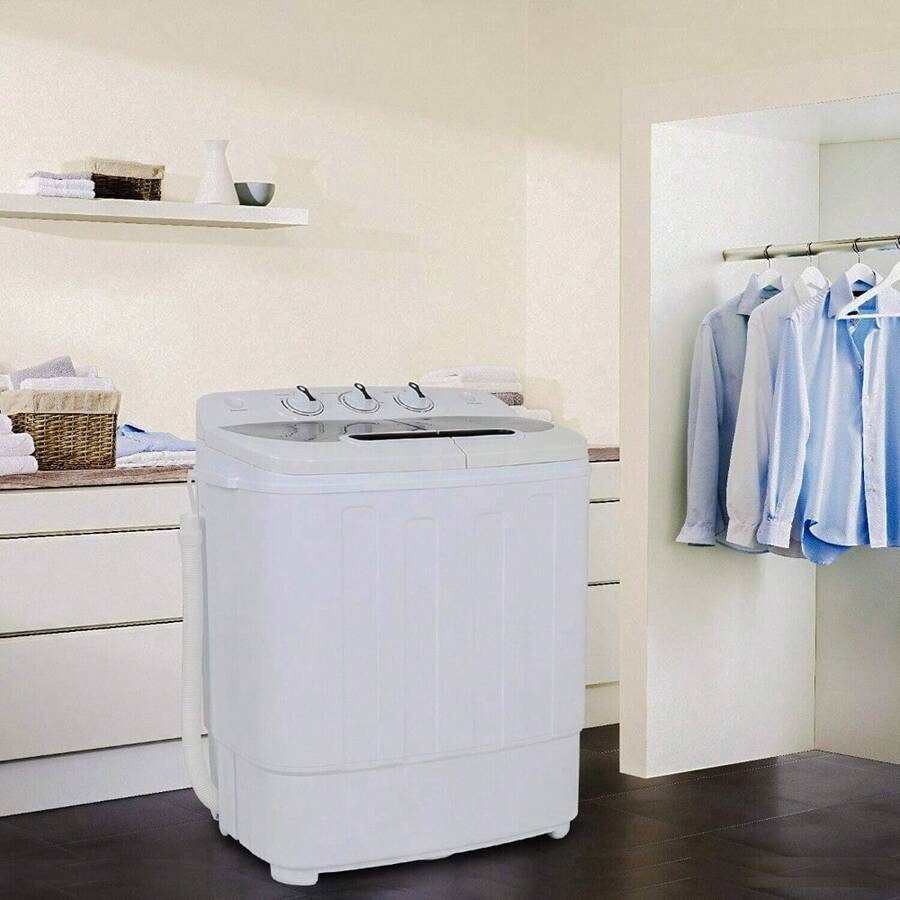 White Compact Portable Washer & Dryer With Mini Washing Machine And