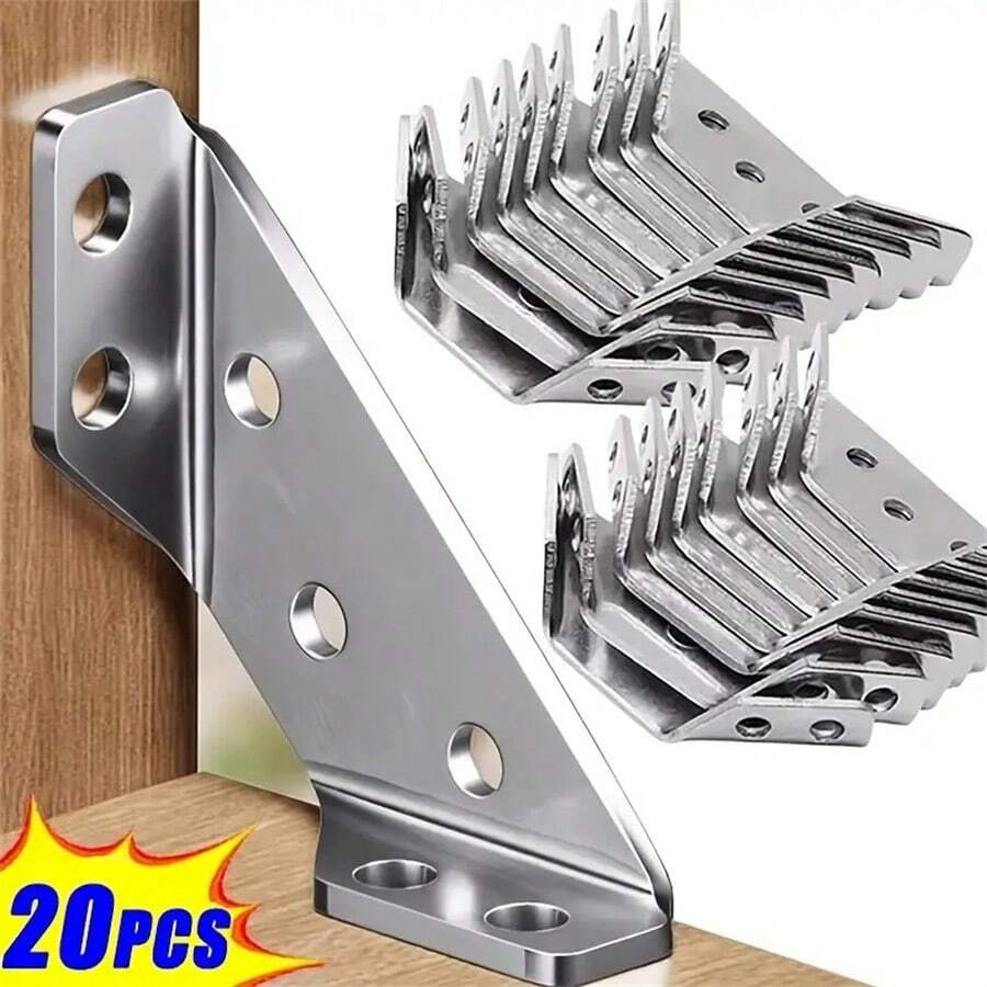 20 pièces Supports en L en acier inoxydable robuste - Équerre de 90°, pour meubles et armoires, quincaillerie industrielle avec vis incluses - Support d'angle - Voir 1
