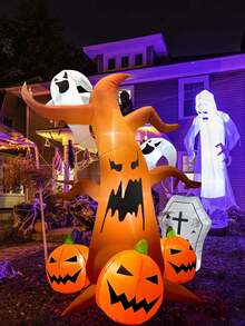 CcRetro Árbol fantasma aterrador inflable de Halloween de 2,4 M con decoración de calabaza y luces LED, adecuado para fiesta de Halloween al aire libre, Día de los Muertos, patio, jardín, césped - Multicolor - Ver 7
