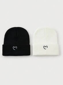 1pc Or 2pcs Stylish Women Heart Embroidery Beanie Hat, Knit Cap For Autumn/Winter Warmth, Casual Daily Outfit Valentine's Day Valentines - Multicolor - View 6