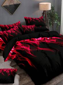 Bộ chăn ga gối họa tiết ngọn lửa tối giản & hiện đại 3 món - Mềm mại & thoải mái cho phòng ngủ, phòng khách và trang trí ký túc xá (1 vỏ chăn + 2 vỏ gối) - Nhiều màu - Xem 5