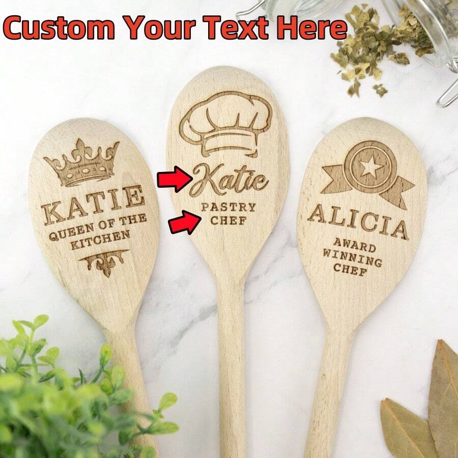 Customized Personalized Engraved Wooden Spoons - Custom Text, For Baking, Baker, Chef, Star Baker, Your Text Here, Birthday, Christmas, Housewarming - Multicolor - View 1