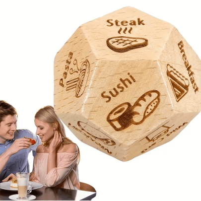 1 pezzo Dado in legno per decidere il cibo per le coppie - Gioco divertente e romantico per serate di appuntamenti e celebrazioni - Ottimo regalo per San Valentino, Anniversario, Compleanno, Natale per Lui, Lei, Fidanzato, Fidanzata, Marito