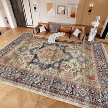 Orhopui Machine Washable Area Rugs -  Vintage Area Rug For Living Room, Bedroom, Home Office, Stain Resistant Non-Slip Backing Rugs, Ultra-Soft Floral Print Carpet, Blue - Blue - View 7