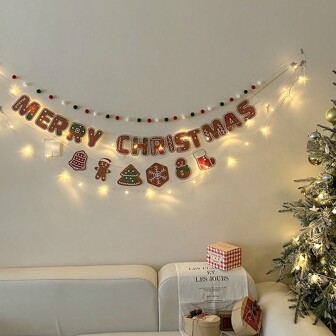 圣诞姜饼人和圣诞树横幅装饰，派对用品悬挂装饰，营造节日气氛