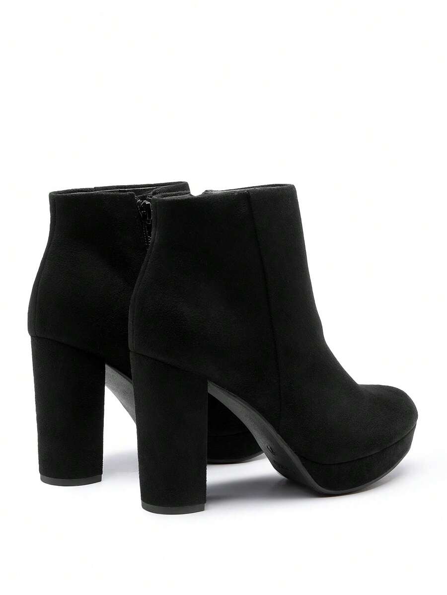 Women Fashionable Side Zipper Round Toe Block Chunky High Heel Suede