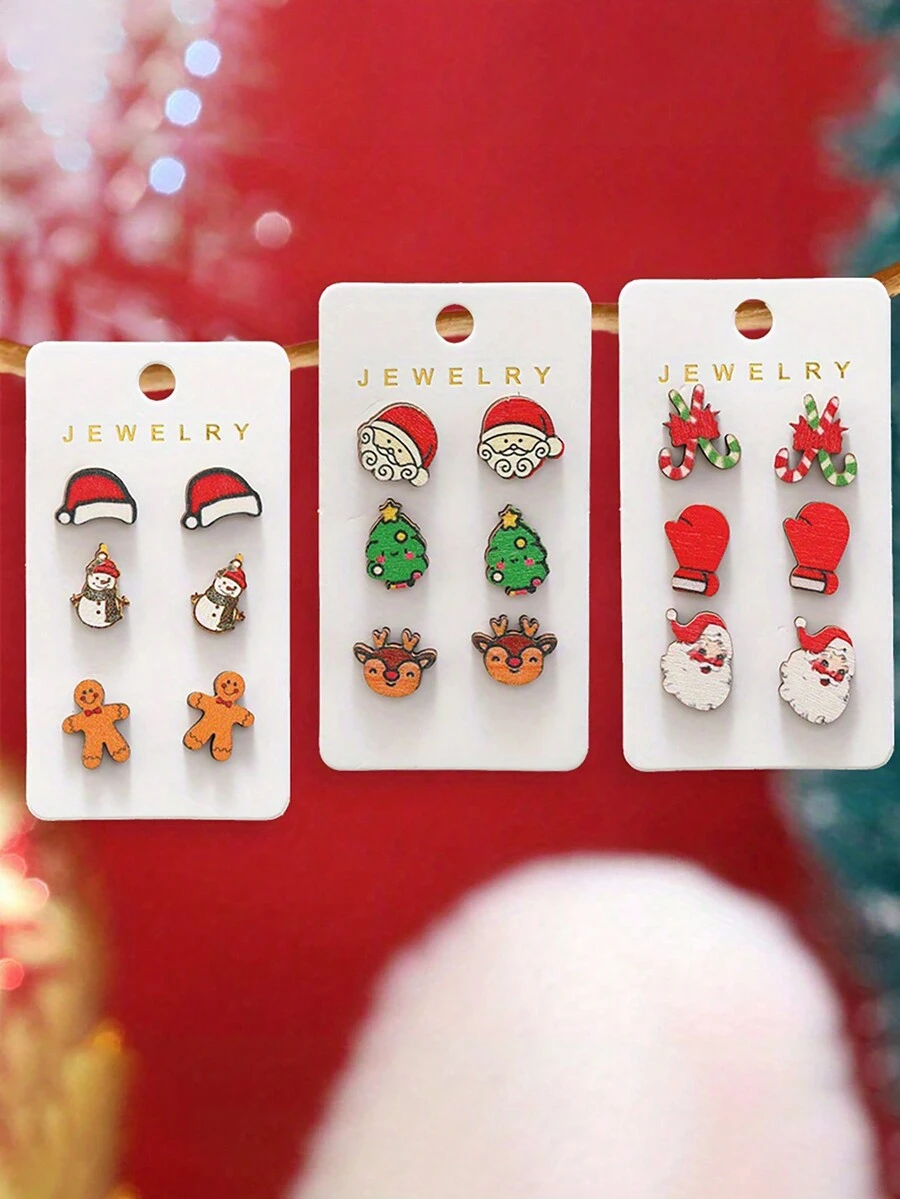 3 Cặp Hoa Tai Thời Trang Nữ Giáng Sinh Hoạt Hình Người Bánh Gừng Người Tuyết Mũ Ông Già Noel Đỏ Hoa Tai Nai Sừng Tấm In Màu Gỗ Cây Thông Noel Nhỏ Găng Tay Đỏ Nạng Đôi Râu Trắng Hoa Tai Ông Già Noel Quà Tặng Trang Sức Giáng Sinh Halloween Tiệc Giáng Sinh Cho Bạn Gái - Nhiều màu - Xem 1