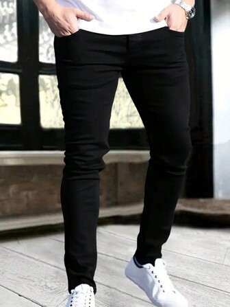 1 件男士修身弹力拉链口袋牛仔裤