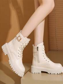 新款冬季女靴，单衬加厚毛皮，经典系带短踝靴