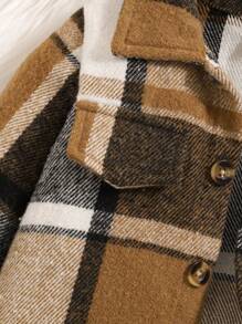 Baby Girl Cute Plaid Faux Pocket Jacket With Black Overall Jumpsuit, Autumn/Winter