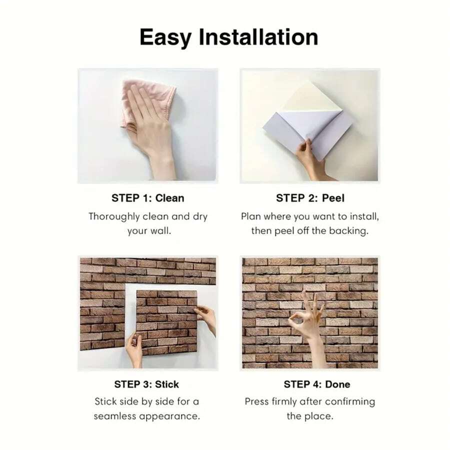 1/10ชิ้น สติกเกอร์กระเบื้อง 3มิติ กาวในตัว แผ่นปูผนังอิฐเทียมสีน้ำตาล