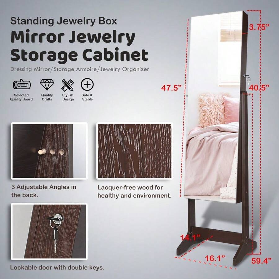 Full Length Mirror Standing Jewelry Armoire Lock Storage