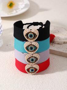 1pc Boho Vintage Style Elegant Alloy Heart & Eye Decor Bracelet, Suitable For Women, Sisters & Couples, Perfect Gift For Valentine's Day/Prom/Graduation, Versatile For Daily Wear, Parties, Weddings & Events, Adjustable Size, Red Accessory - Hand Strap - View 4
