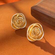 1 paire de boucles d'oreilles vintage luxueuses en or rose, boucles d'oreilles rétro en forme de fleur de camélia 3D, convenant à un port quotidien, à des soirées dansantes, à des vacances, à des cadeaux de la Saint-Valentin