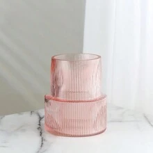 1pc Striped Cylinder Glass Vase, Suitable For Home Dining Table Decoration, Hair Salon Decoration, Spring And Summer Decoration Gifts Birthday Graduation