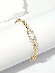 Pulsera de eslabones de acero marino y clip de papel chapada en oro de 18K con cristal, de plata de ley 925