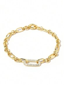 Pulsera de eslabones de acero marino y clip de papel chapada en oro de 18K con cristal, de plata de ley 925