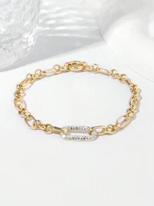 Pulsera de eslabones de acero marino y clip de papel chapada en oro de 18K con cristal, de plata de ley 925