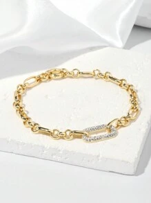 Pulsera de eslabones de acero marino y clip de papel chapada en oro de 18K con cristal, de plata de ley 925