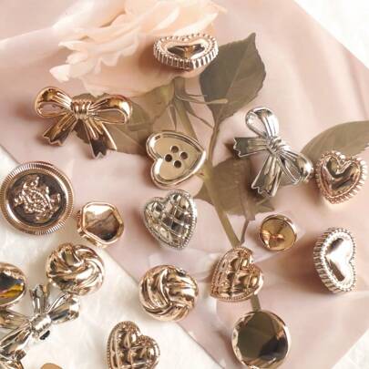 10 件/20 件镀金/镀银闪亮圆形蝴蝶结心形纽扣，多功能装饰纽扣，适用于毛衣、羊毛衫、外套 DIY 缝纫