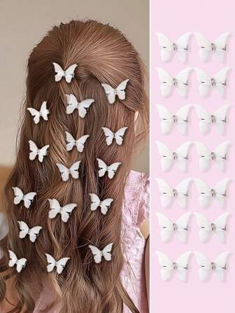 10 st Set Söt Baby Flickor Småbarn Vit Dubbellager Strass Transparent Tyll Fjäril Liten Hårklämma Prinsessan Håraccessoarer Hårnålar Luggar Hårklämmor