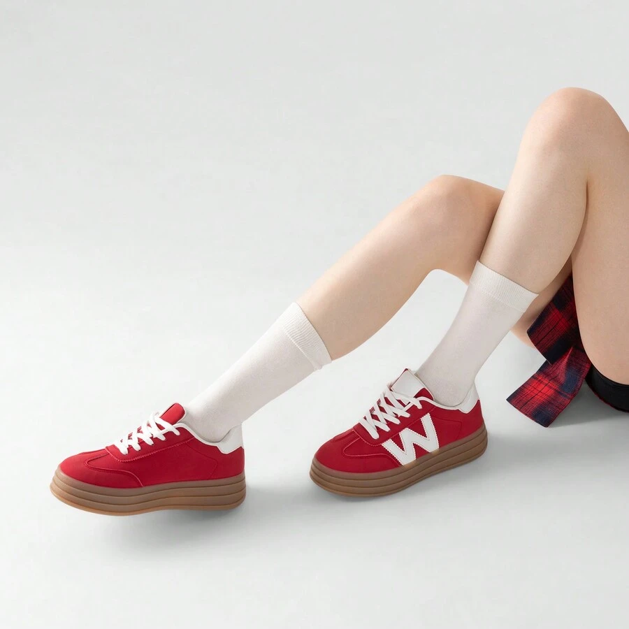 Weide Women's Flat Sneakers - Retro Sports Shoes - With Comfortable Insole And Non-Slip Sole - Perfect For Outdoor Activities And Leisure Fashionista - 紅色 - 查看 1