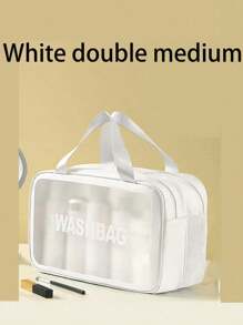 三件套防水旅行化妆包，双层洗漱包，适用于沐浴、化妆品收纳，手提式设计，可收纳美容产品、沙滩用品、干湿分离物品、游泳用品、少女用品、护肤品、卫生巾等，透明收纳包，拉链配件，美甲用品，化妆包，洗漱包，桌面收纳包 - 彩色 - 查看 17