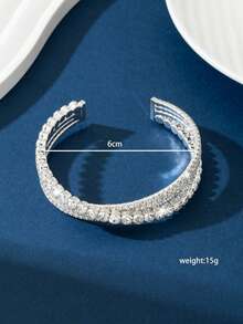 1 chiếc vòng tay rỗng đính pha lê thanh lịch hình chữ thập bằng thủy tinh, thích hợp cho phụ nữ dự tiệc, làm quà tặng và đeo hàng ngày - Bạc - Xem 6