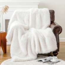 Luxury White Fur Throw Blanket, Soft Cozy Faux Fur Blanket For Couch Sofa Bed, Plush Warm Fuzzy Throws With Long Pile, Home Decor - 白色 - 查看 4